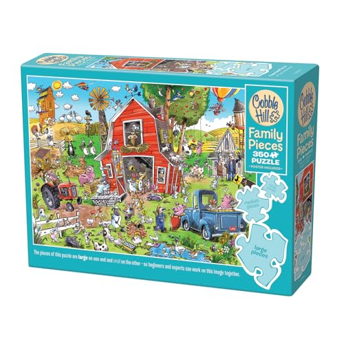 Cobble Hill 3847018 Verrückter Bauernhof, Familienpuzzle, 350 Teile Puzzle mit unterschiedlich großen Puzzleteilen inkl. Poster, Generationenpuzzle ab 9 Jahren, Wimmelbild von Cobble Hill