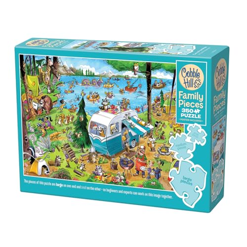 Cobble Hill 3847024 Verrückter Campingausflug, Familienpuzzle, 350 Teile Puzzle mit unterschiedlich großen Puzzleteilen inkl. Poster, Generationenpuzzle ab 9 Jahren, Wimmelbild von Cobble Hill