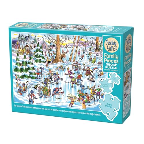 Cobble Hill 3847032 Verrücktes Eishockey, Familienpuzzle, 350 Teile Puzzle mit unterschiedlich großen Puzzleteilen inkl. Poster, Generationenpuzzle ab 9 Jahren, Wimmelbild von Cobble Hill