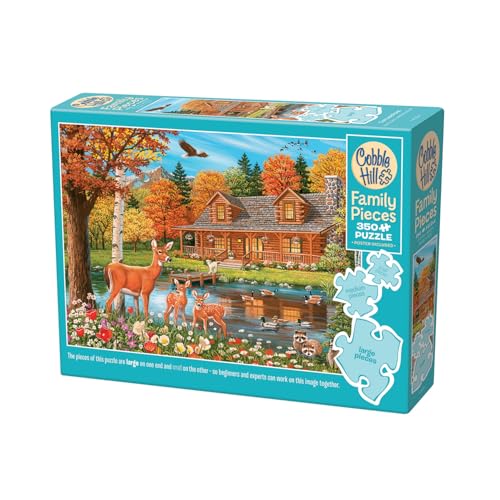 Cobble Hill 3847036 Häuschen mit Teich, Familienpuzzle, 350 Teile Puzzle mit unterschiedlich großen Puzzleteilen inkl. Poster, Generationenpuzzle ab 9 Jahren, REH, Herbst von Cobble Hill