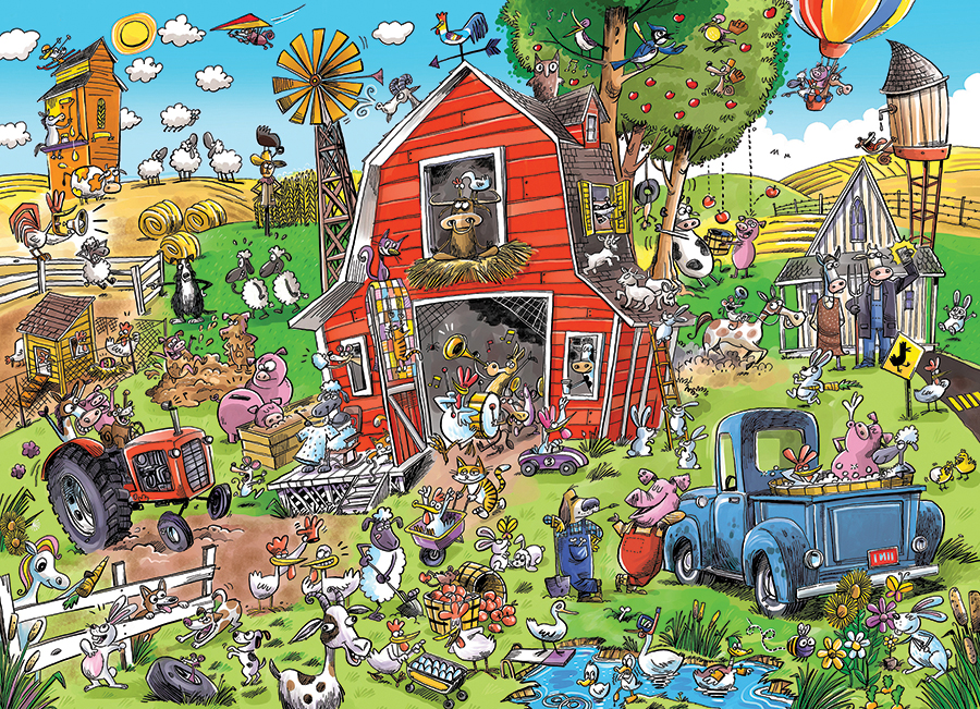 Cobble Hill DoodleTown: Farmyard Folly 1000 Teile Puzzle Cobble-Hill-44509 von Cobble Hill