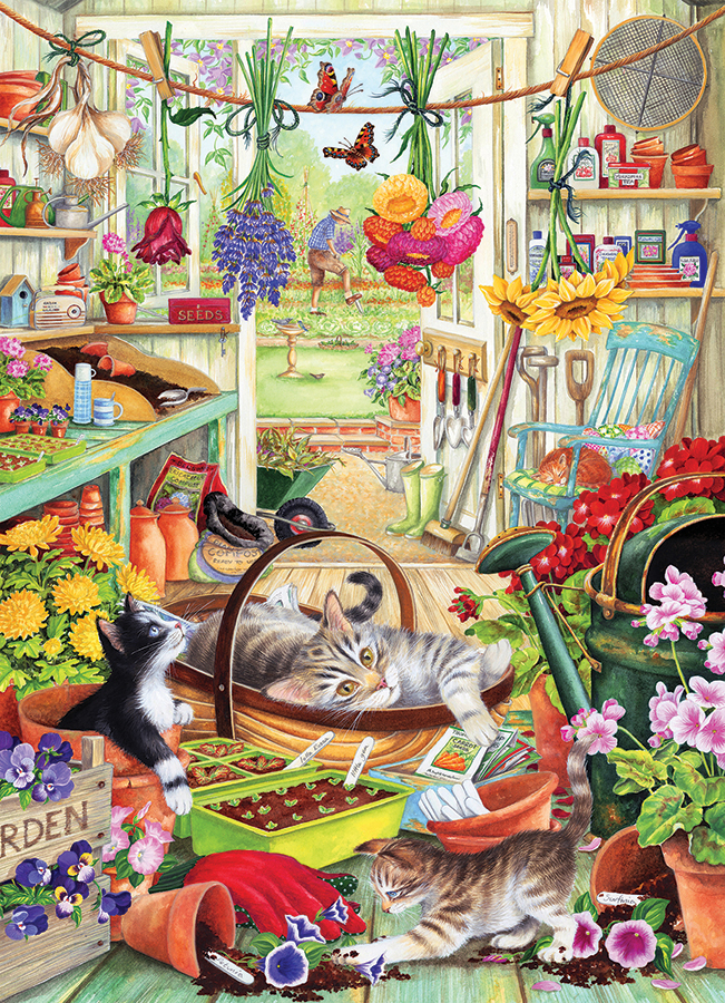 Cobble Hill XXL Teile - Blumenschuppen Katzen - Random Cut 500 Teile Puzzle Cobble-Hill-45115 von Cobble Hill