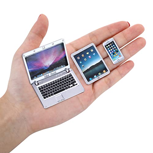 cobee 1:12 Metall Simulation Laptop Tablet Smartphone Mini 3 Stück/Set - Puppenhaus Miniaturen Computer Szene Möbel Puppen Spielzubehör (Silver-3Stück) von cobee