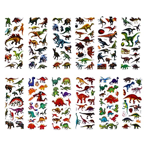 cobee 3D Dinosaurier Aufkleber für Kinder, 12 Blätter Dinosaurier Puffy Aufkleber, Lehrer Belohnungsaufkleber, Cartoon DIY Aufkleber für Basteln, Scrapbooking, Kleinkinder, Jungen, Mädchen von cobee