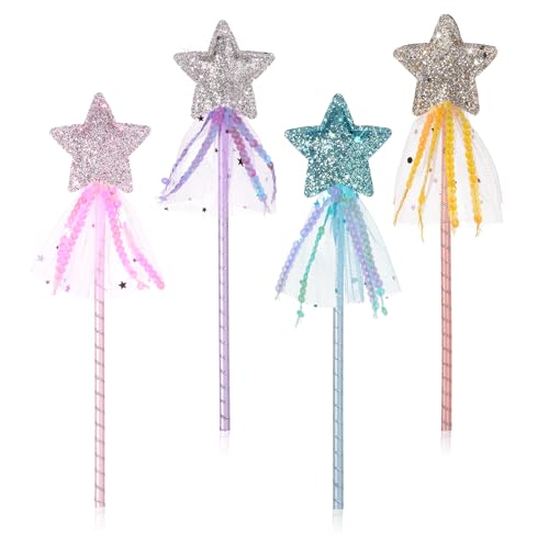 Cobee 4 Stück Stern Prinzessin Zauberstab Kinder, Fee Glitzer Stern Zauberstab Kostüm Feenstab für Mädchen, Prinzessin-Stab für Hochzeit Cosplay Geburtstagsfeier Dekoration von Cobee