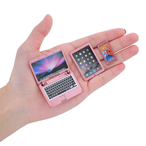 cobee 1:12 Metall Simulation Laptop Tablet Smartphone Mini 3 Stück/Set - Puppenhaus Miniaturen Computer Szene Simulation Möbel Puppenhaus Möbel Puppen Spielzubehör (Roségold-3 Stück) von Cobee