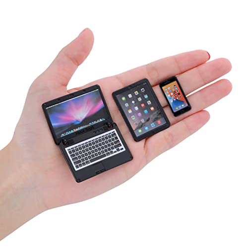 cobee 1:12 Metall Simulation Laptop Tablet Smartphone Mini 3 Stück/Set - Puppenhaus Miniaturen Computer Szene Simulation Möbel Puppenhaus Möbel Puppen Spielzubehör (schwarz - 3 Stück) von Cobee
