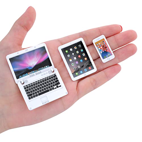 cobee 1:12 Metall Simulation Laptop Tablet Smartphone Mini 3 Stück/Set - Puppenhaus Miniaturen Computer Szene Simulation Möbel Puppenhaus Möbel Puppen Spielzubehör (weiß-3 Stück) von Cobee
