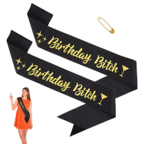 cobee Birthday Bitch Schärpe, 2 Stück, Schwarze Glitzer Geburtstagsschärpe Happy Birthday Schärpe für Frauen Satin Schärpe für Geburtstagsmädchen Geburtstagsgeschenke für Frauen Zubehör von cobee