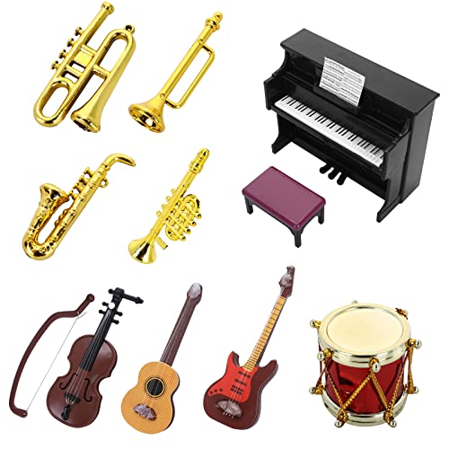 cobee Miniatur Puppenhaus Musikinstrumenten Set, 1:12 Mini Puppenhaus Musikinstrument Mini Musikmodell Puppenhaus Zubehör für Puppenhaus Musikzimmer Sukkulentengarten von Cobee