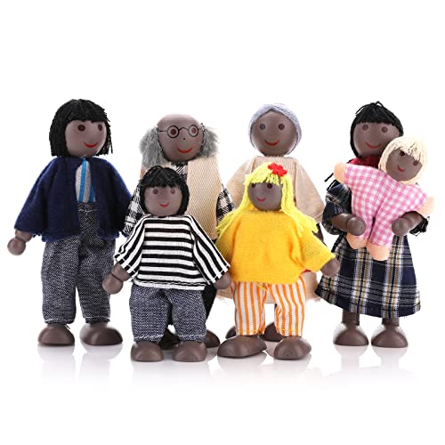 cobee Puppenhaus Familie Menschen Figuren, 7 Stück Holz Puppenhaus Familie Puppen Mini Puppe Familie Pretend Play Figuren Miniatur Puppenhaus Puppe Figuren (A) von cobee