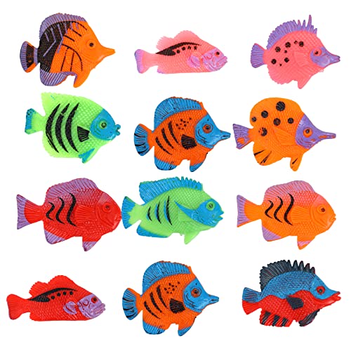 cobee Tropische Fischfiguren, 12 Stück süße Tropische Fischspielzeuge Meerestiere Spielset Kunststofffischspielzeug Partygeschenke für Jungen Mädchen Kinder von cobee