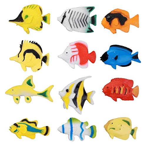 cobee Tropisches Fischspielzeug, 12 teiliges Mini Spielzeug Fische Meerestierfiguren Partygeschenke Kunststoff Meereslebewesen Tropische Fischfigur Spielset Meerestiere Spielzeug Aquarium Dekorationen von Cobee