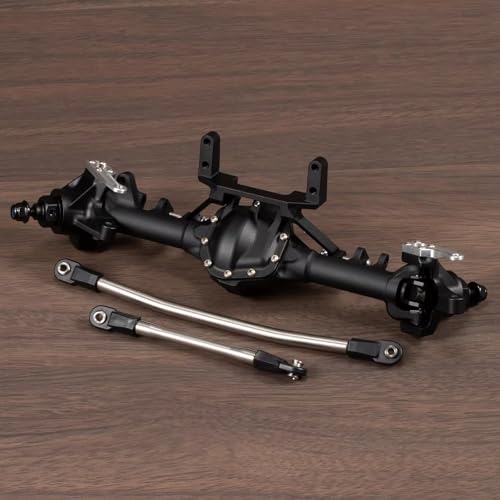 CobraCrawler CNC-gefrästes Aluminium-Starrachsenset mit SOA-Servohalter, schwarz-Silber eloxiert, für Axial SCX10 II VS4-10 1/10 RC Rock Crawler (Black Front Axle) von CobraCrawler