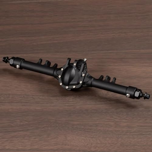 CobraCrawler CNC-gefrästes Aluminium-Starrachsenset mit SOA-Servohalter, schwarz-Silber eloxiert, für Axial SCX10 II VS4-10 1/10 RC Rock Crawler (Black Rear Axle) von CobraCrawler