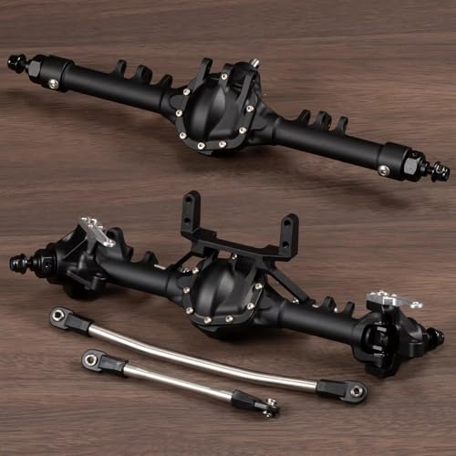 CobraCrawler CNC-gefrästes Aluminium-Starrachsenset mit SOA-Servohalter, schwarz-Silber eloxiert, für Axial SCX10 II VS4-10 1/10 RC Rock Crawler (Black Set) von CobraCrawler