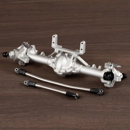 CobraCrawler CNC-gefrästes Aluminium-Starrachsenset mit SOA-Servohalter, schwarz-Silber eloxiert, für Axial SCX10 II VS4-10 1/10 RC Rock Crawler (Silver Front Axle) von CobraCrawler