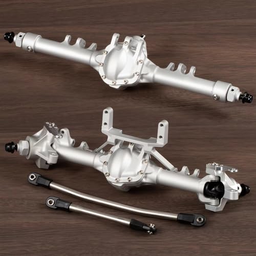 CobraCrawler CNC-gefrästes Aluminium-Starrachsenset mit SOA-Servohalter, schwarz-Silber eloxiert, für Axial SCX10 II VS4-10 1/10 RC Rock Crawler (Silver Set) von CobraCrawler