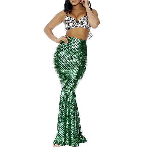 Damen Halloween Meerjungfrau Kostüme Hohe Taille Bodycon Pailletten Maxirock für Cosplay Rollenspiel Party Outfits (Grün, S) von CocMouse