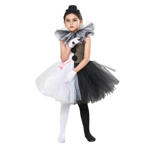 Gruseliges Halloween-Clown-Kostüm für Mädchen, Cosplay, geschwollenes Kleid, Messer, Socken, Handschuhe, Haarnadel-Sets für Halloween-Party (schwarz-weiß, L) von CocMouse