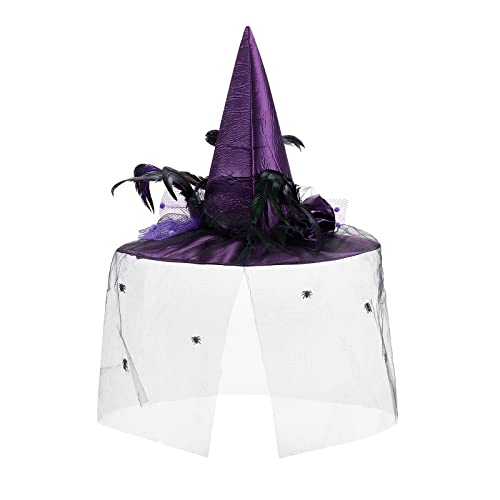 Hexenhut für Damen, Halloween, Netz-Hexenhut mit Schleierfedern für Kostüm, Verkleidung, Karneval, Cosplay, Kostüm, Lila, A, 48 x 36 cm Hexenhut für Damen, Halloween, Netz-Hexenhut mit Schleierfedern für Kostüm, Verkleidung, Karneval, Cosplay, Kostüm, Lila, A, 48 x 36 cm von CocMouse