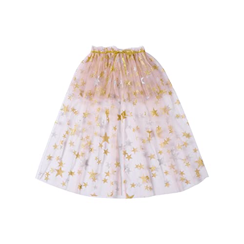 Kinder Mädchen Halloween Prinzessin Umhang Funkelnde Pailletten Tüll Umhang Karneval Geburtstag Party Cosplay Kostüm Kleid (Hellrosa Gold, großer Stern, M) von CocMouse