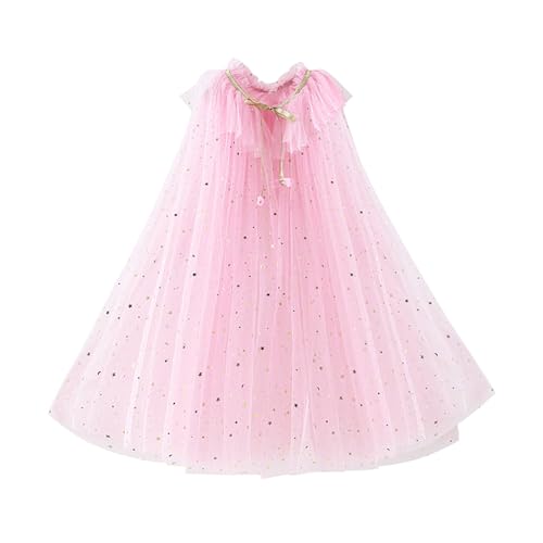 Kinder Mädchen Halloween Prinzessin Umhang Umhang Funkelnde Pailletten Tüll Umhang Karneval Geburtstag Party Cosplay Kostüm Kleid (B-Pink, M) von CocMouse