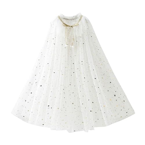 Kinder Mädchen Halloween Prinzessin Umhang Umhang Funkelnde Pailletten Tüll Umhang Karneval Geburtstag Party Cosplay Kostüm Kleid (B-Weiß, M) von CocMouse