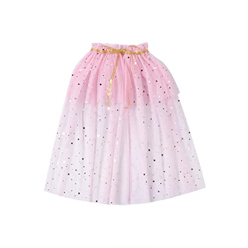 Kinder Mädchen Halloween Prinzessin Umhang Umhang Funkelnde Pailletten Tüll Umhang Karneval Geburtstag Party Cosplay Kostüm Kleid (Pink Little Star Moon, S) von CocMouse
