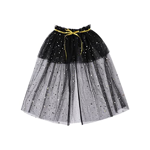 Kinder Mädchen Halloween Prinzessin Umhang Umhang Funkelnde Pailletten Tüll Umhang Karneval Geburtstag Party Cosplay Kostüm Kleid (Schwarz, L) von CocMouse