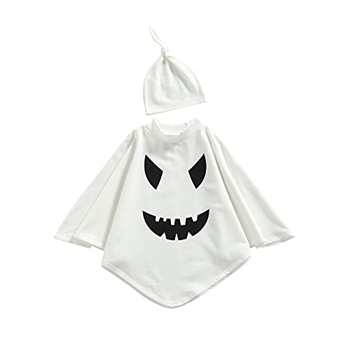 Kleinkind Baby Jungen Mädchen Halloween Kostüm Weiß Geist Lächeln Umhang Kapuzenumhang Poncho Fancy Party Cosplay Outfits (B-Weiß A, 3-4 Jahre) von CocMouse