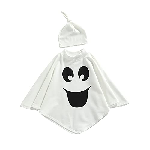 Kleinkind Baby Jungen Mädchen Halloween Kostüm Weiß Geist Lächeln Umhang Kapuzenumhang Poncho Fancy Party Cosplay Outfits (B-White B, 2-3 Jahre) von CocMouse