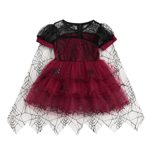 Kleinkind Baby Mädchen Halloween Hexe Kostüme Kurzarm Spinne Spitze Tutu Tüll Kleid Fancy Party Cosplay Outfit (C-Red, 4-5 Jahre) von CocMouse
