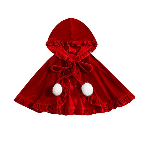 Kleinkind Baby Mädchen Weihnachten Kapuzenumhang Weihnachtsmann Umhang Samt Rüschen Umhang Poncho Mantel Cosplay Xmas Kostüm (E-Red, 18-24 Monate) von CocMouse