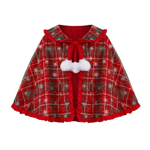 Kleinkind Baby Mädchen Weihnachten Kapuzenumhang Weihnachtsmann Umhang Samt Rüschen Umhang Poncho Mantel Cosplay Xmas Kostüm (F-Rot,3-4 Jahre) von CocMouse