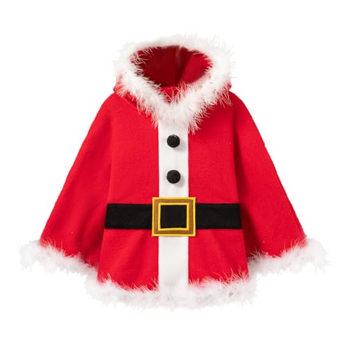 Weihnachtsumhang mit Kapuze für Kleinkinder, Baby, Mädchen, Weihnachtsmann, Samt, Rüschen, Umhang, Poncho, Mantel, Cosplay, Weihnachtskostüm (D-Rot, Einheitsgröße) von CocMouse