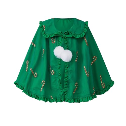 Weihnachtsumhang mit Kapuze für Kleinkinder, Baby, Mädchen, Weihnachtsmann, Samt, Rüschen, Umhang, Poncho, Mantel, Cosplay, Weihnachtskostüm (F-Grün, 6-12 Monate) von CocMouse