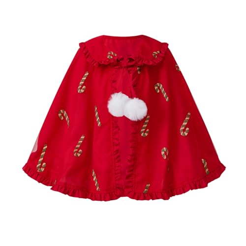 Weihnachtsumhang mit Kapuze für Kleinkinder, Babys, Mädchen, Weihnachtsmann, Samt, Rüschen, Umhang, Poncho, Mantel, Cosplay, Weihnachtskostüm (F-Multicolor, 2–3 Jahre) von CocMouse