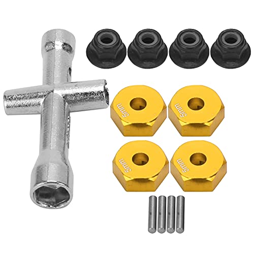 Cocoarm 12-mm-Radsechskantadapter, RC Wheel Hex Adapter, 1/10 RC Car Truck Wheel Hex Adapter mit Rutschfester Mutter und Kreuzschlüssel RC Modell Spielzeugteil (Gold) von Cocoarm