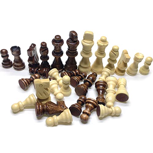 Cocoarm 32pcs Holzschachstücke Premium -Holzschachspielstücke Ersatz 75 Mm King Height Passt 40 cm Schachbrett mit 16 Weißen und 16 Braunen Stücken von Cocoarm