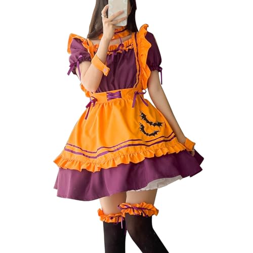 Halloween-Brautjungfer-Outfit, Süßes Rüschenkleid für Trauzeugin, Rüschenbesatz, Fliege, Cosplay-Kostüm (S) von Cocoarm