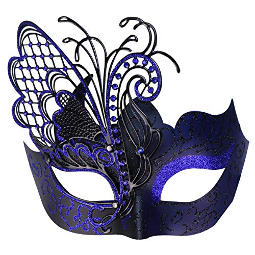 Coddsmz Geheimnisvolle venezianische Schmetterlings-Maske für Damen, Halloween-Party, Schwarz und Blau von Coddsmz