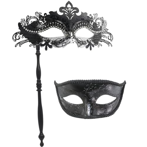 Coddsmz Maskerade Maske für Frauen am Stock Venezianische Masken Kostüm Party Masken Karneval Maske Weihnachten Halloween, W1539K56RGR, Silber+schwarz 1 von Coddsmz