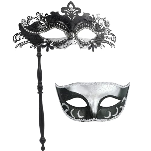 Coddsmz Maskerade Maske für Frauen am Stock Venezianische Masken Kostüm Party Masken Karneval Maske Weihnachten Halloween 5C053UK19J56UN7 Silber+schwarz 2 von Coddsmz