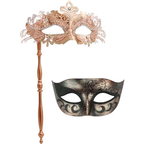 Coddsmz Maskerade Maske für Frauen am Stock Venezianische Masken Kostüm Party Masken Karneval Maske Weihnachten Halloween, 6C56Z537GH719USER35, Rotgold + Kupfer von Coddsmz