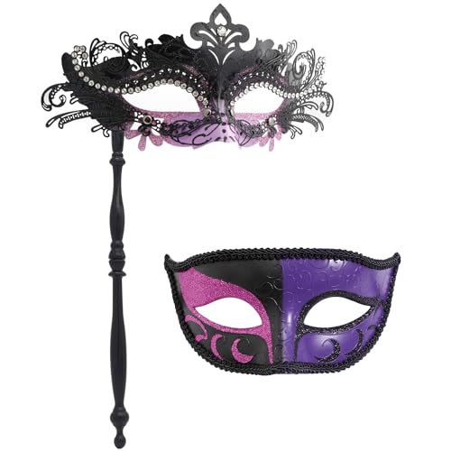 Coddsmz Maskerade Maske für Frauen am Stock Venezianische Masken Kostüm Party Masken Karneval Maske Weihnachten Halloween O4FU19SZW525A56GS5V Violett/Schwarz von Coddsmz