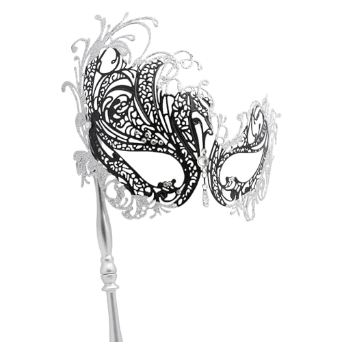 Coddsmz Maskerade Maske mit Stab Venezianische Maske Mardi Gras Dekorationen für Damen Halloween Kostüm Maske, Weißer Diamant + Silber, QZS1595TQ16Y von Coddsmz