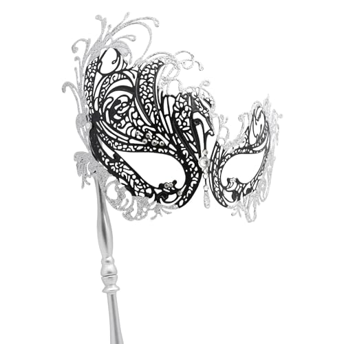 Coddsmz Maskerade Maske mit Stab: Venezianische Maske für Damen, Weißer Diamant + Silber, QZS1595TQ16Y von Coddsmz