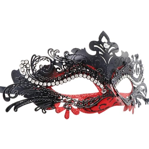 Coddsmz Maskerade Metallmaske - Venezianische Halloween Kostüm Maske für Karneval, Cosplay Party, Kostüm Ball, Hochzeit - 1862320347ORG, Schwarz/Rot von Coddsmz