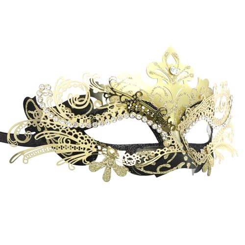 Coddsmz Maskerade Metallmaske - Venezianische Halloween Kostüm Maske für Karneval, Cosplay Party, Kostüm Ball, Hochzeit - 9FJJS31RCV20JPIQUZI34QDS, Schwarz/Goldfarben von Coddsmz
